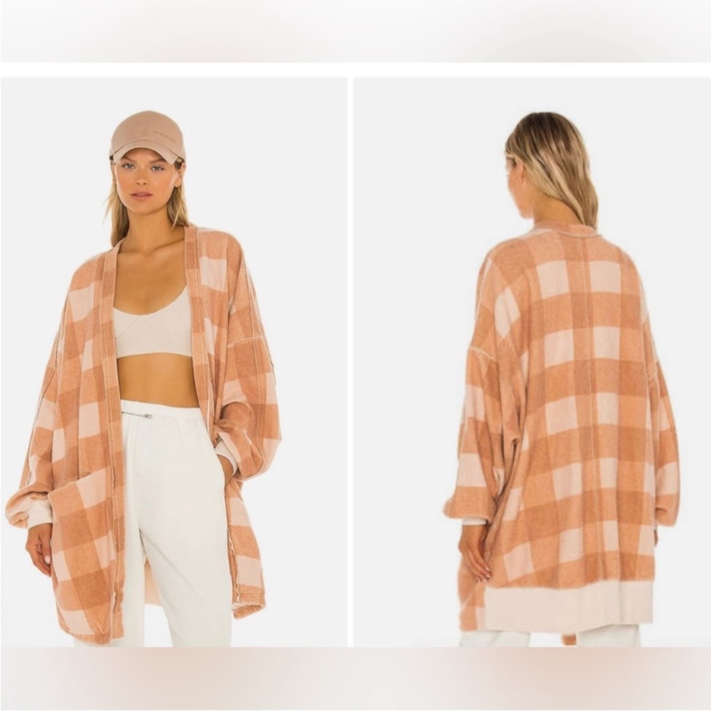 FREE PEOPLE Benji Plaid Oversized Drop Sleeve Cardigan Size Small